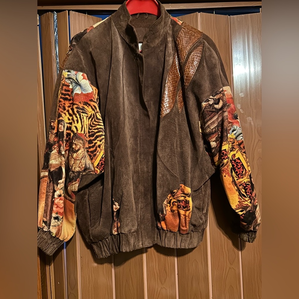 Julian K Vintage Oversized Leather & Cotton Jacket Middle Eastern Design Size S - Picture 6 of 16